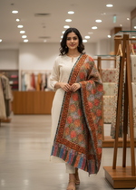 The Amritsar Store Handcrafted Kashmiri Floral Stole – Multicolor Traditional Embroidery with Striped Tassels