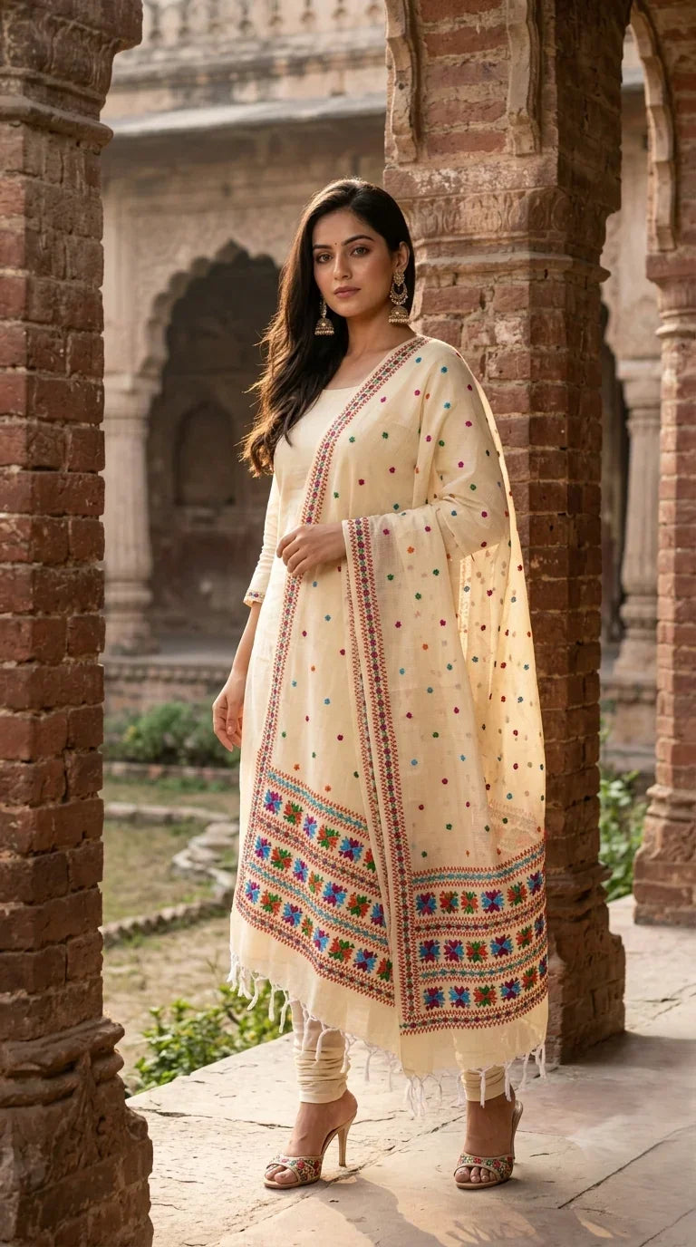 Phulkari Dupatta -Hand Embroidered in lemon Color |The Amritsar Store - The Amritsar Store