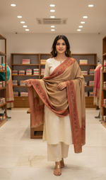 Kashmiri Shawl For Women, Lightweight Shawl With Four Side Border & Paisley Design Weaved With Wool, Shawl For Women