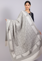 The Amritsar Store Elegant Grey Sozni Embroidered Self Weave Wool Shawl