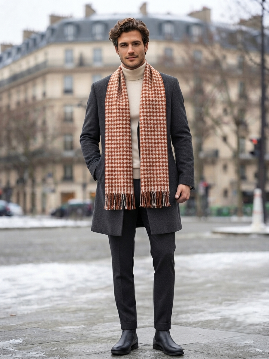 Brown & White Geometric Pattern Scarf for Men & Women | The Amritsar Store