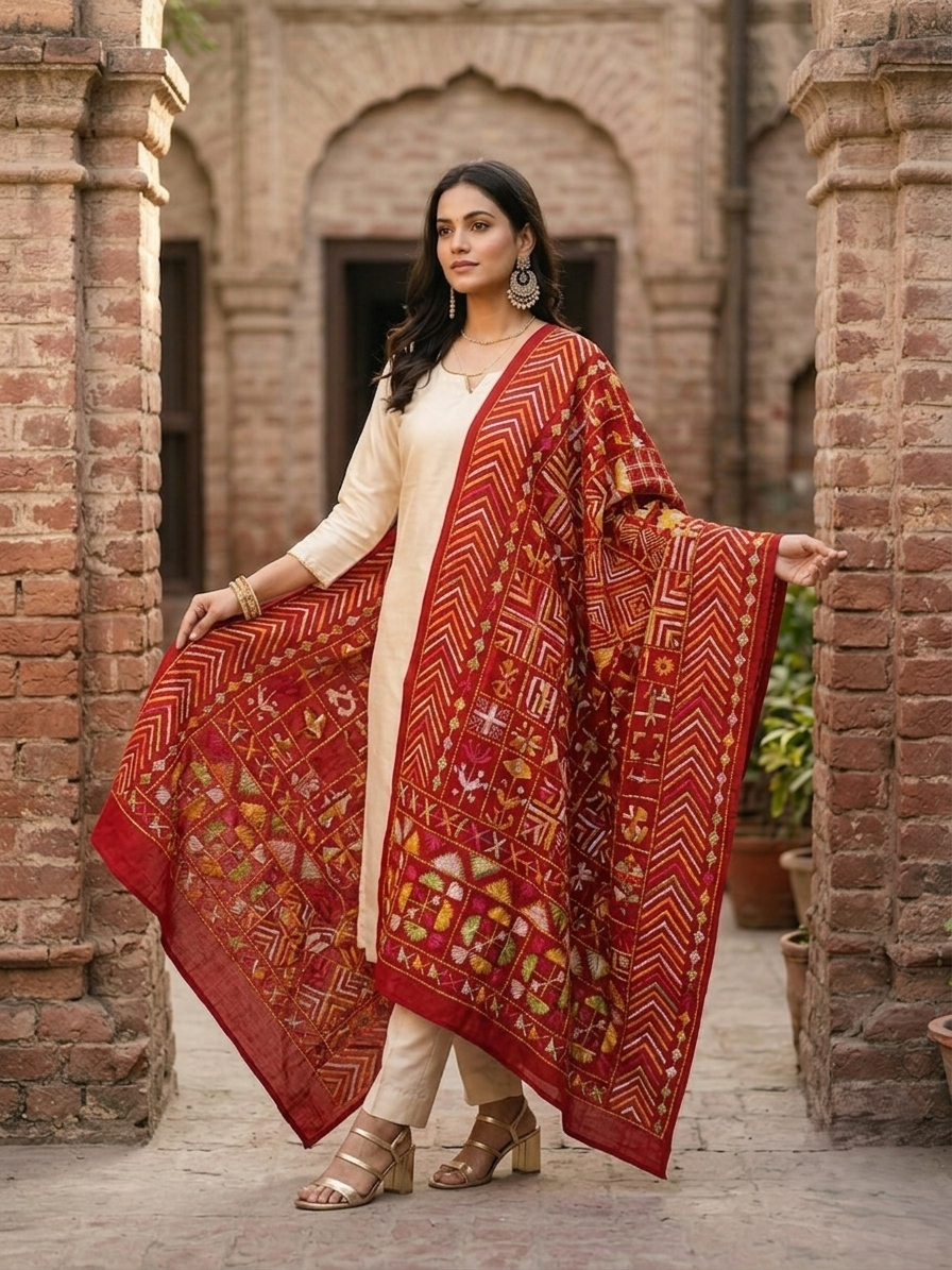 Phulkari Bagh Dupatta – Hand Embroidered Heritage Dupatta | The Amritsar Store