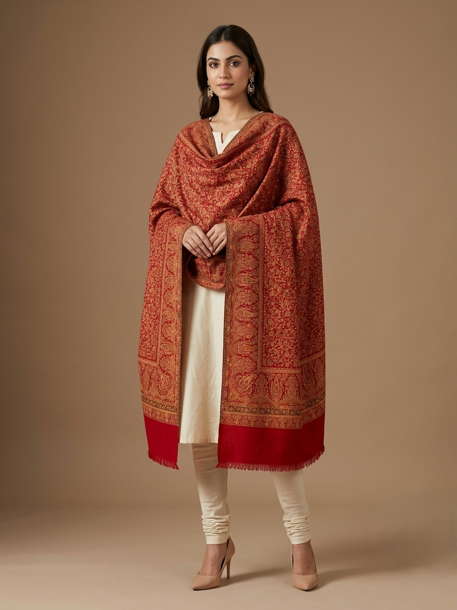 The Amritsar Store Jaal Weave Shawl, Intricate Paisley, Shawl For Women