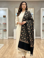 The Amritsar Store Womens Black Hand Embroidered Stole – Elegant Wool Wrap for Women - The Amritsar Store