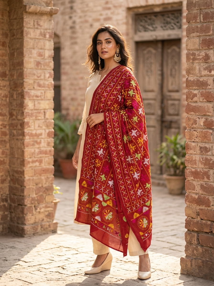 Phulkari Bagh Dupatta – Hand Embroidered Traditional Punjabi Bagh | The Amritsar Store