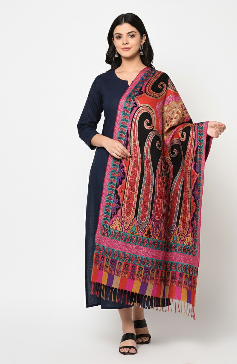 Paisley Tie-Dye Shawl with Multicolor Kashmiri Aari Embroidery