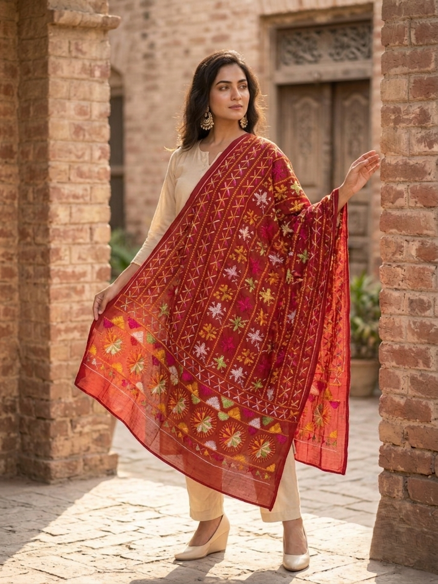 Phulkari Bagh Dupatta – Hand Embroidered Traditional Punjabi Bagh | The Amritsar Store