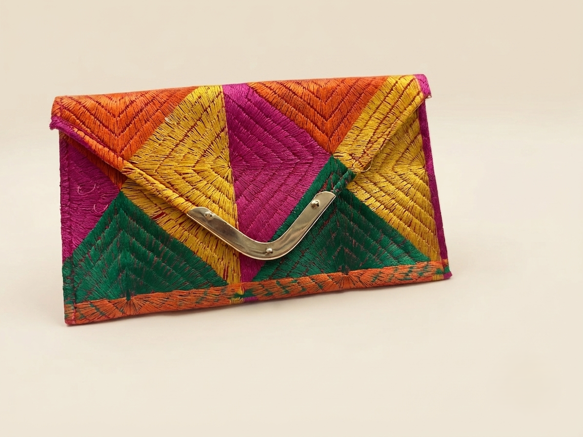 Multicolor Phulkari Embroidered Clutch Wallet for Women |The Amritsar Store