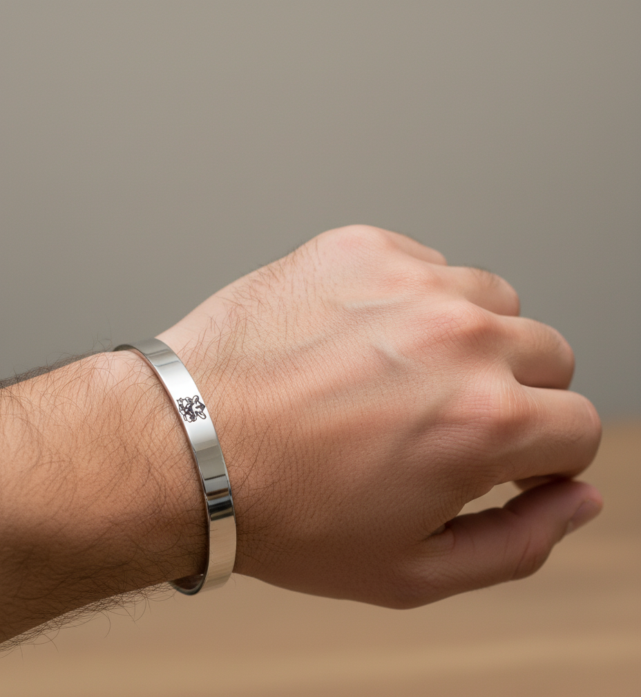 Metallic Stainless Steel Personalised Kada for Men (Photo, Mantra of Lord Ganesh), 12 MM Thick by The Amritsar Store