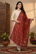 Red Phulkari Dupatta With Multicolor Embroidery by The Amritsar Store