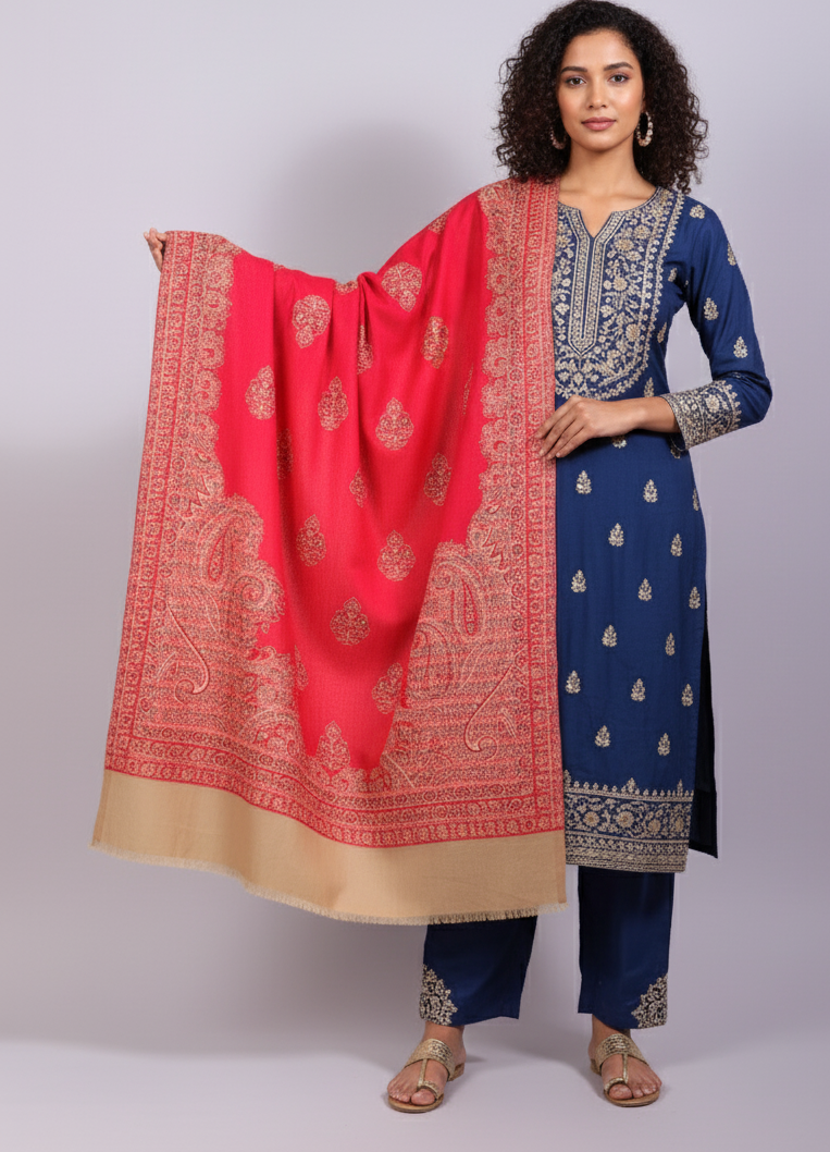 The Amritsar Store Classic Kashmiri Jamawar Shawl with Timeless Paisley Motifs