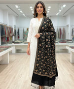 The Amritsar Store Womens Black Hand Embroidered Stole – Elegant Wool Wrap for Women - The Amritsar Store