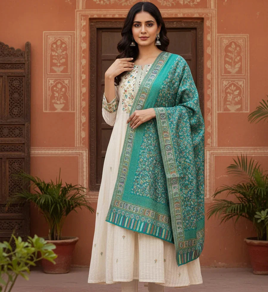 The Amritsar Store Womens Kani Zari Stole with Traditional Charm - The Amritsar Store