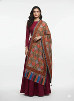 The Amritsar Store Handcrafted Kashmiri Floral Stole – Multicolor Traditional Embroidery with Striped Tassels - The Amritsar Store