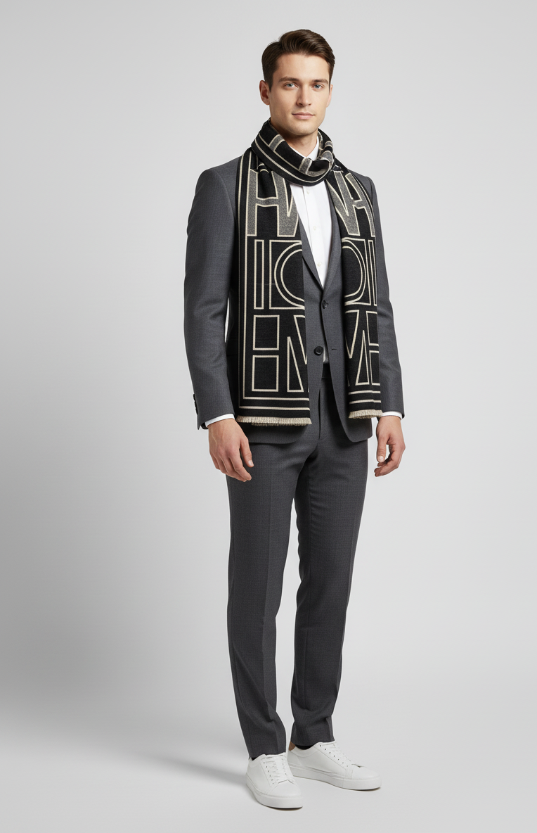 The Amritsar Store Soft Black & White Geometric Wrap