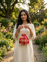 Phulkari Potli Bag – Multicolor Handmade Potli with Pearl Handle | The Amritsar Store