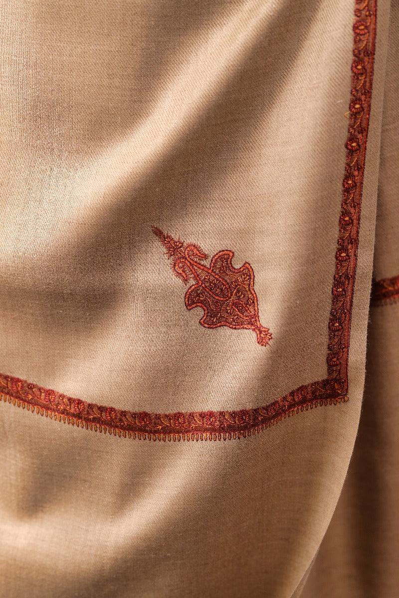 Hand Embroidered Kashmiri Shawl, Paisleys Embroidered In The Four Corners Surrounded With Embroidery. Warm Light Weight Shawl, Large Wool Shawl Unisex - The Amritsar Store