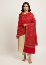 The Amritsar Store Red Pashmina Shawl with Hand Embroidery| Timeless Charm