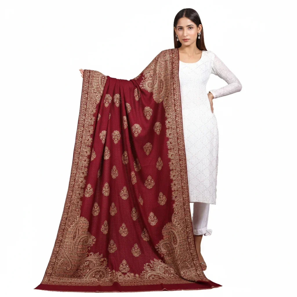 Women's Kashmiri Jamawar Shawl – Paisley Motifs | The Amritsar Store - The Amritsar Store