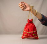 The Amritsar Store Phulkari Embroidered Potli Bag with Golden Lace - The Amritsar Store