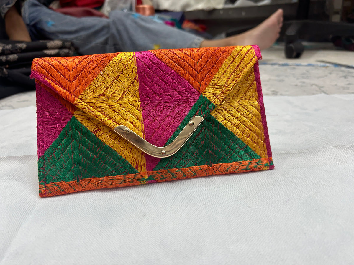 Multicolor Phulkari Embroidered Clutch Wallet for Women |The Amritsar Store