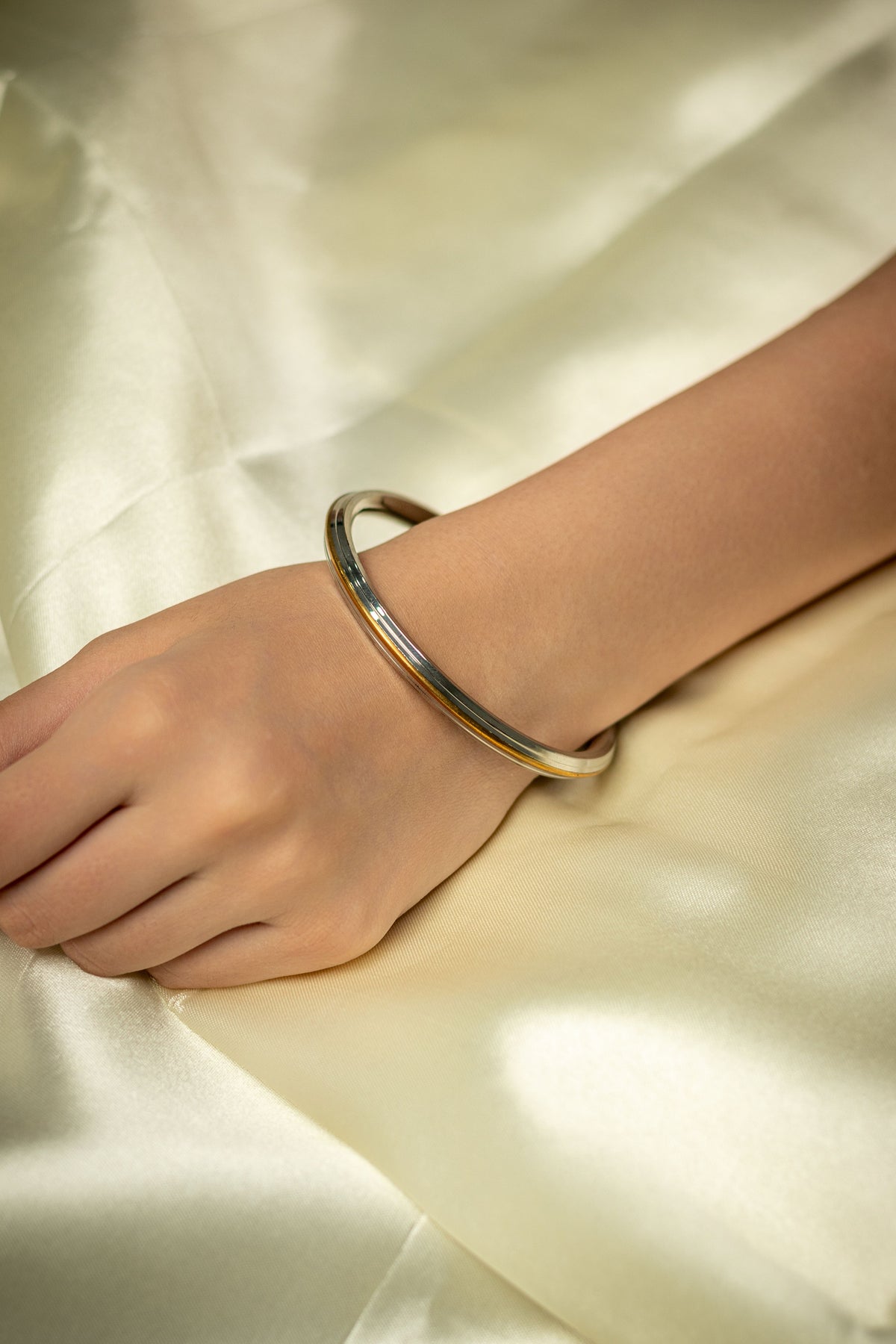Steel and Brass With Edges Bangle Punjabi Kada For Men & Women 0.1 Inch Slim By The Amritsar Store
