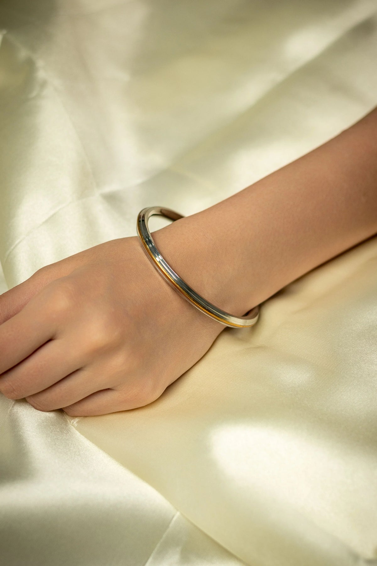 Steel and Brass With Edges Bangle Punjabi Kada For Men & Women 0.1 Inch Slim By The Amritsar Store - The Amritsar Store