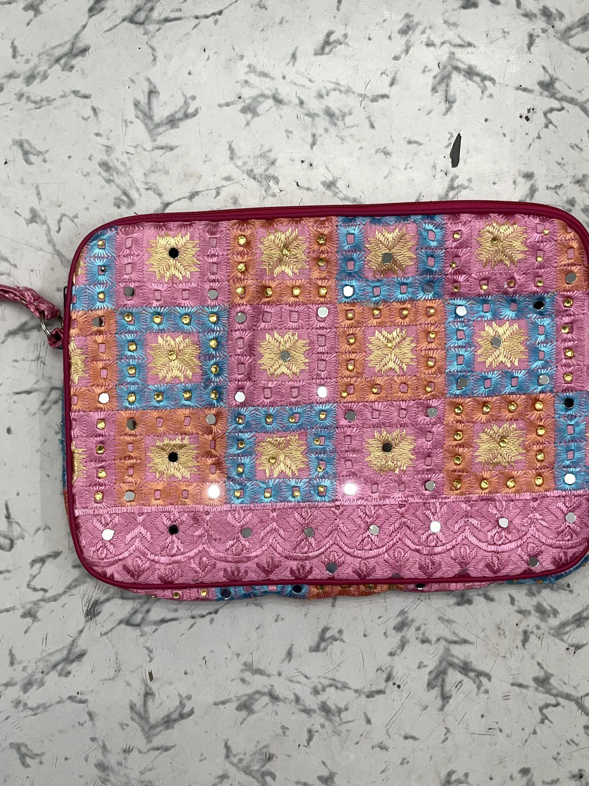 Pink Phulkari laptop bag with sleeve and premium zip - The Amritsar Store