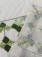 The Amritsar Store Phulkari Hand Embroidered Off-White Stole with Green Borders - The Amritsar Store