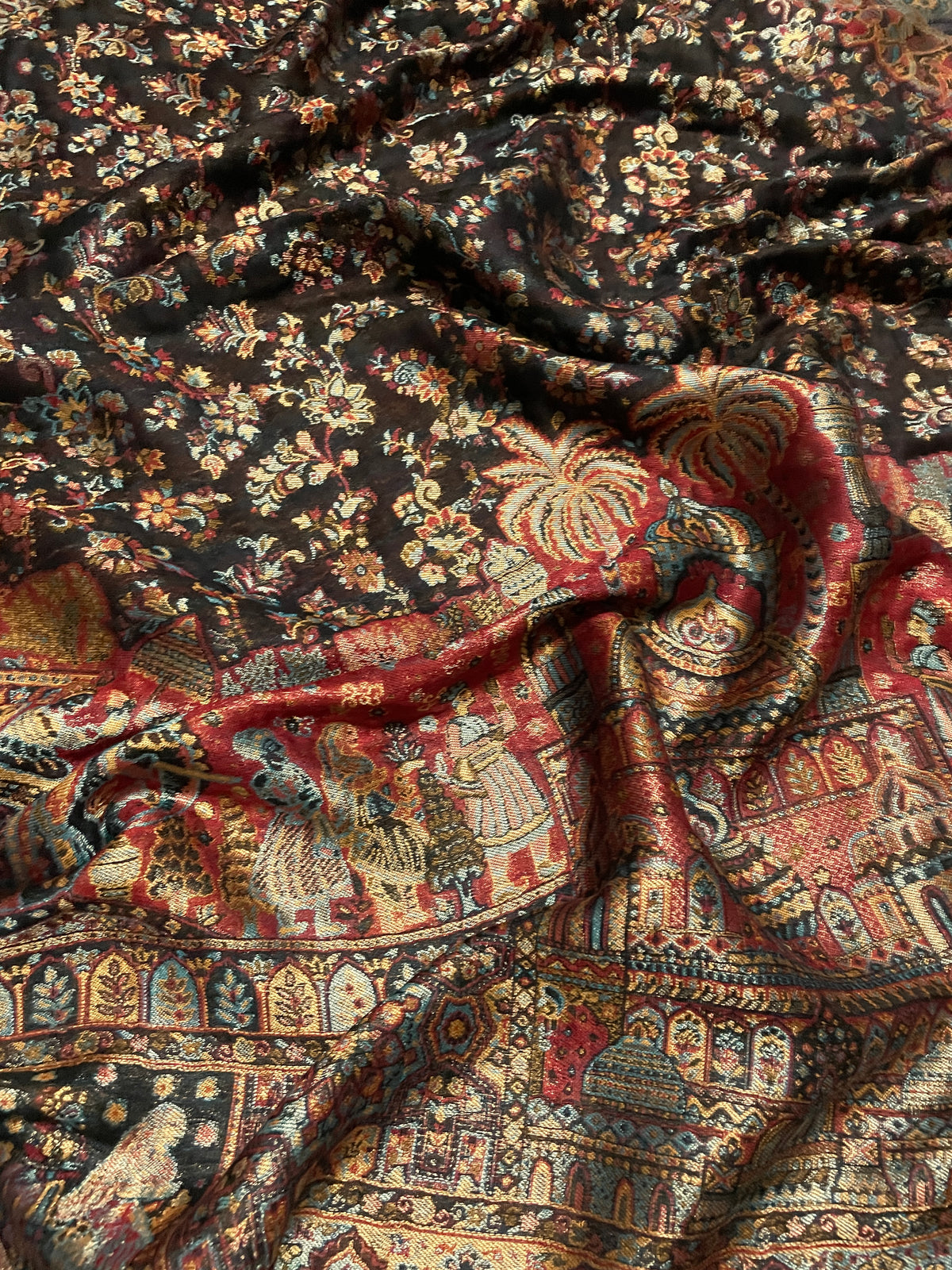 The Amritsar Store Kani Shawl with Zari Mughal Darbaar Reversible