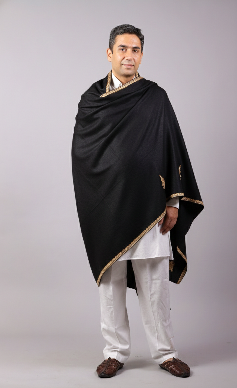 Hand Embroidered Kashmiri Shawl, Paisleys Embroidered In The Four Corners Surrounded With Embroidery. Warm Light Weight Shawl, Large Wool Shawl Unisex