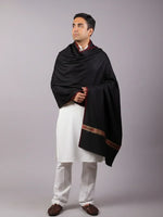 Himalayan Kullu Shawl, Four Side Border, Soft Wool Scarf, Large Wrap, Meditation Shawl, Over Sized Blanket, Light Weight & Warm Shawl. Unisex - The Amritsar Store
