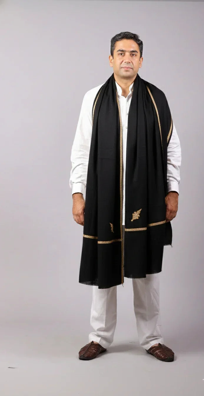 Hand Embroidered Kashmiri Shawl, Paisleys Embroidered In The Four Corners Surrounded With Embroidery. Warm Light Weight Shawl, Large Wool Shawl Unisex - The Amritsar Store