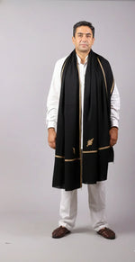 Hand Embroidered Kashmiri Shawl, Paisleys Embroidered In The Four Corners Surrounded With Embroidery. Warm Light Weight Shawl, Large Wool Shawl Unisex - The Amritsar Store