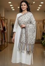 The Amritsar Store Womens Elegant Off-White Stole with Floral Accents