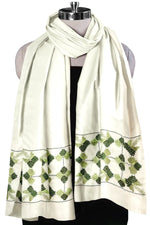The Amritsar Store Phulkari Hand Embroidered Off-White Stole with Green Borders - The Amritsar Store