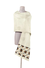 The Amritsar Store Phulkari Hand-Embroidered Cream Stole with geometric Pattern - The Amritsar Store