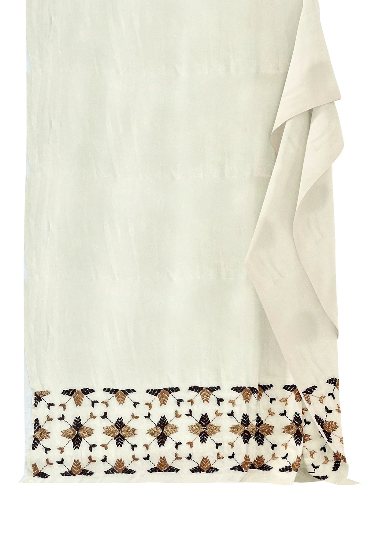 The Amritsar Store Phulkari Hand-Embroidered Cream Stole with geometric Pattern - The Amritsar Store