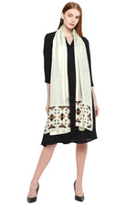 The Amritsar Store Phulkari Hand-Embroidered Cream Stole with geometric Pattern