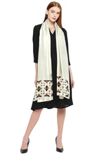 The Amritsar Store Phulkari Hand-Embroidered Cream Stole with geometric Pattern - The Amritsar Store