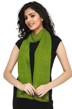 The Amritsar Store Phulkari Hand Embroidered Stole in green with Magenta Border