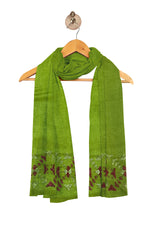 The Amritsar Store Phulkari hand embroidered green stole with magenta border showcasing traditional Punjabi craftsmanship