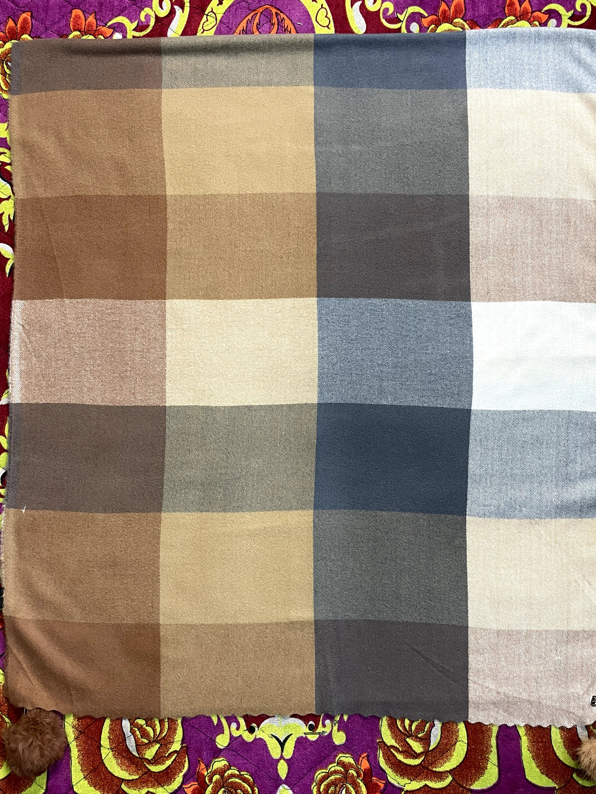 The Amritsar Store Brown, Beige & Grey Check Wool Scarf