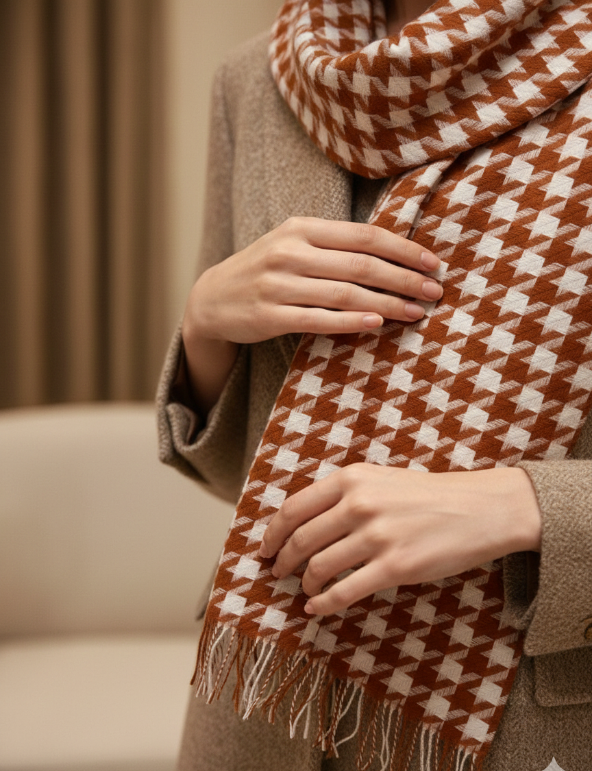 The Amritsar Store Brown & White Patterned Scarf