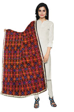 Rangoli Charm Phulkari reflects the vibrant magenta base and multicolor embroidery, reminiscent of a traditional rangoli design, full of color and cultural richness. - The Amritsar Store