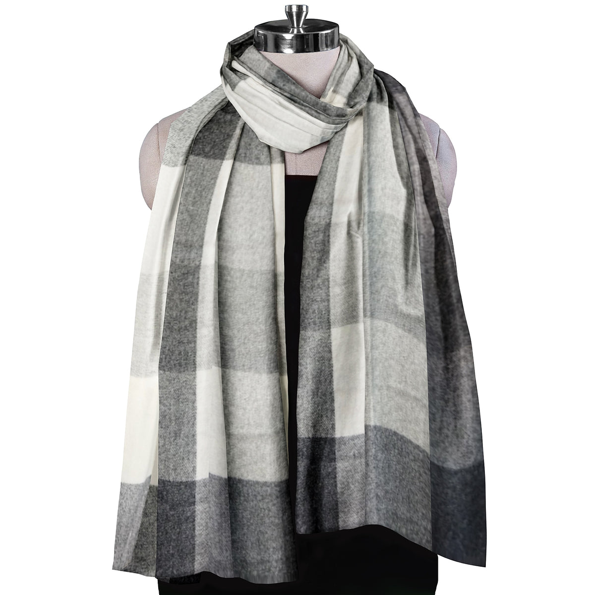 The Amritsar Store Classic Black & White Check Wool Scarf