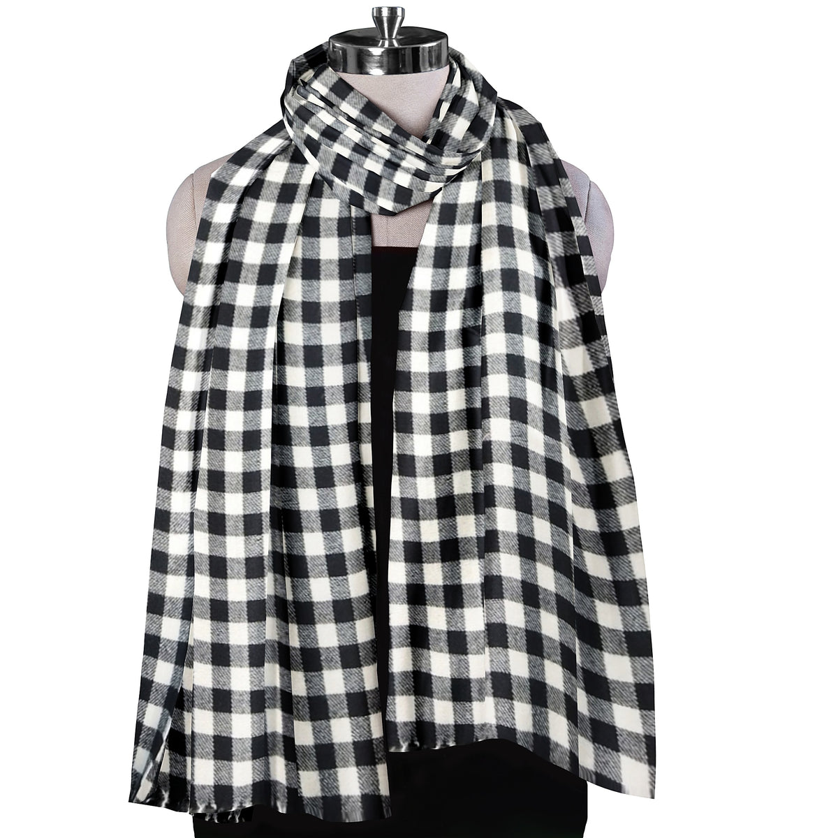 The Amritsar Store Classic Black & White Check Wool Scarf
