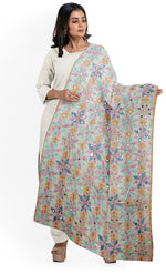 Peach dupatta with multicolor phulkari