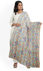 Peach dupatta with multicolor phulkari - The Amritsar Store