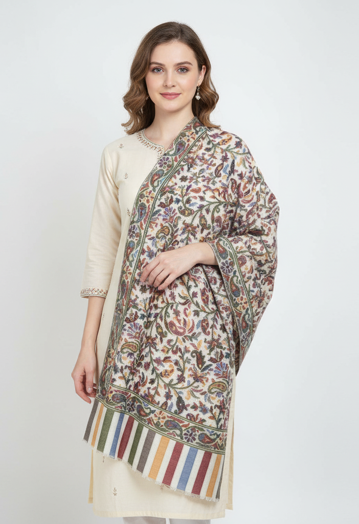 The Amritsar Store Womens Elegant Multicolor Floral Paisley Shawl